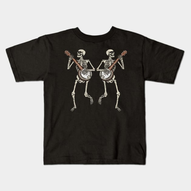 Retro Dancing Skeleton Pair Banjo Vintage Graphic Kids T-Shirt by Sinclairmccallsavd